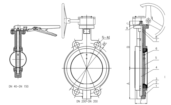 D971F電動(dòng)四氟密封蝶閥結(jié)構(gòu)圖