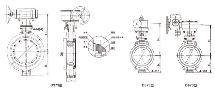 三偏心電動對夾蝶閥結構圖