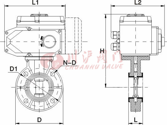 D971X電動(dòng)塑料蝶閥結(jié)構(gòu)圖