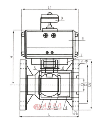 氣動塑料法蘭球閥結構圖
