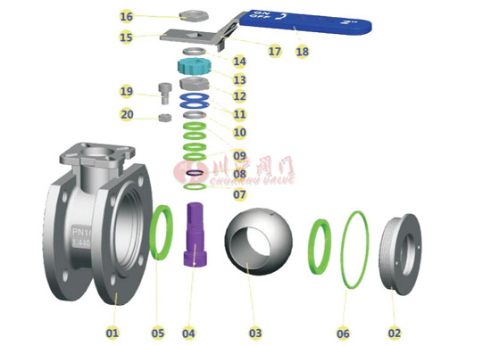 高平臺薄型球閥分解圖