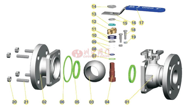 高平臺(tái)法蘭球閥分解圖