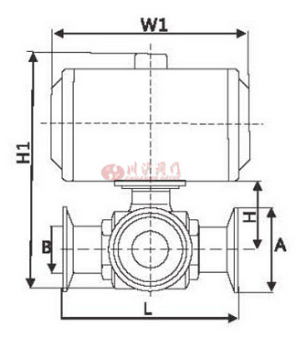衛(wèi)生級(jí)氣動(dòng)三通球閥結(jié)構(gòu)圖
